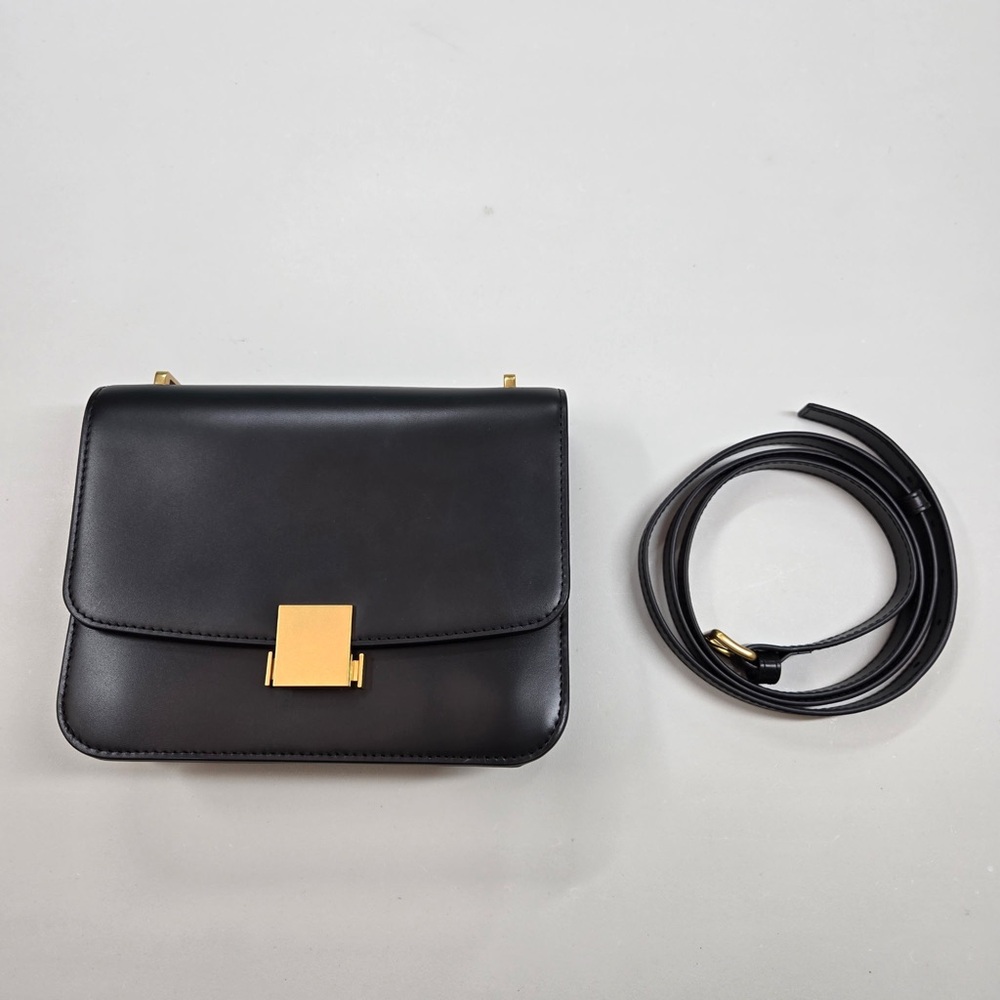NWOT QUINCE Italian Leather Box Shoulder Bag Black 5683 - Picture 3 of 8